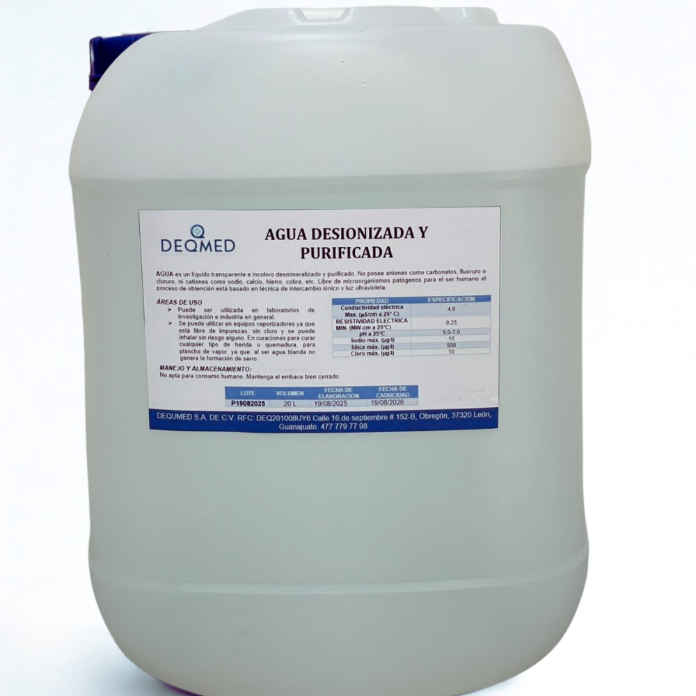 Agua Desionizada Purificada Garrafa 20 Lts