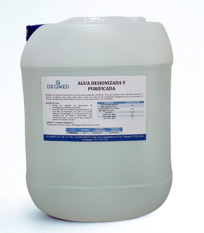 Agua Desionizada Purificada Garrafa 20 Lts