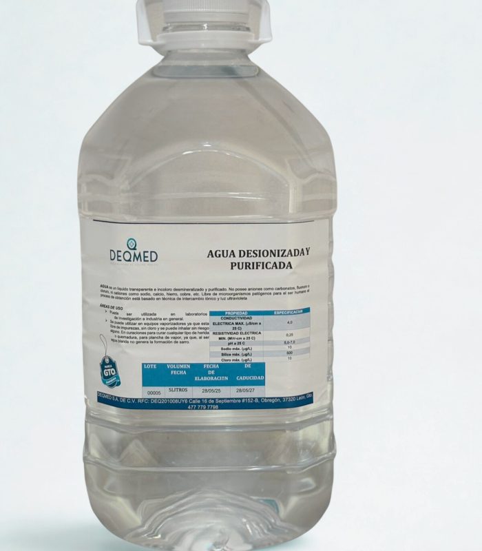 Agua Desionizada Purificada Garrafa 5 Lts